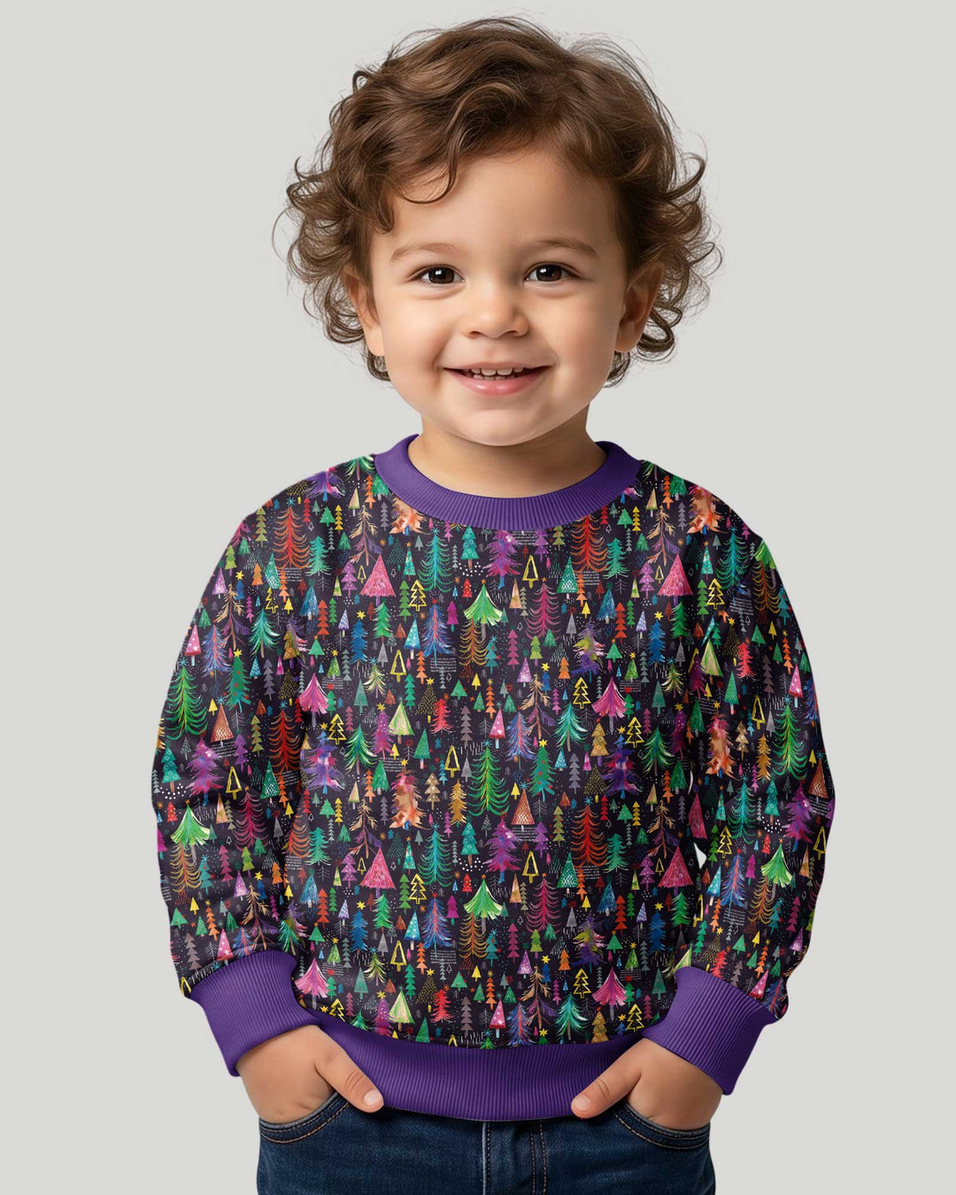 Christmas Holiday Colorful Trees Bamboo Crewneck Sweatshirt