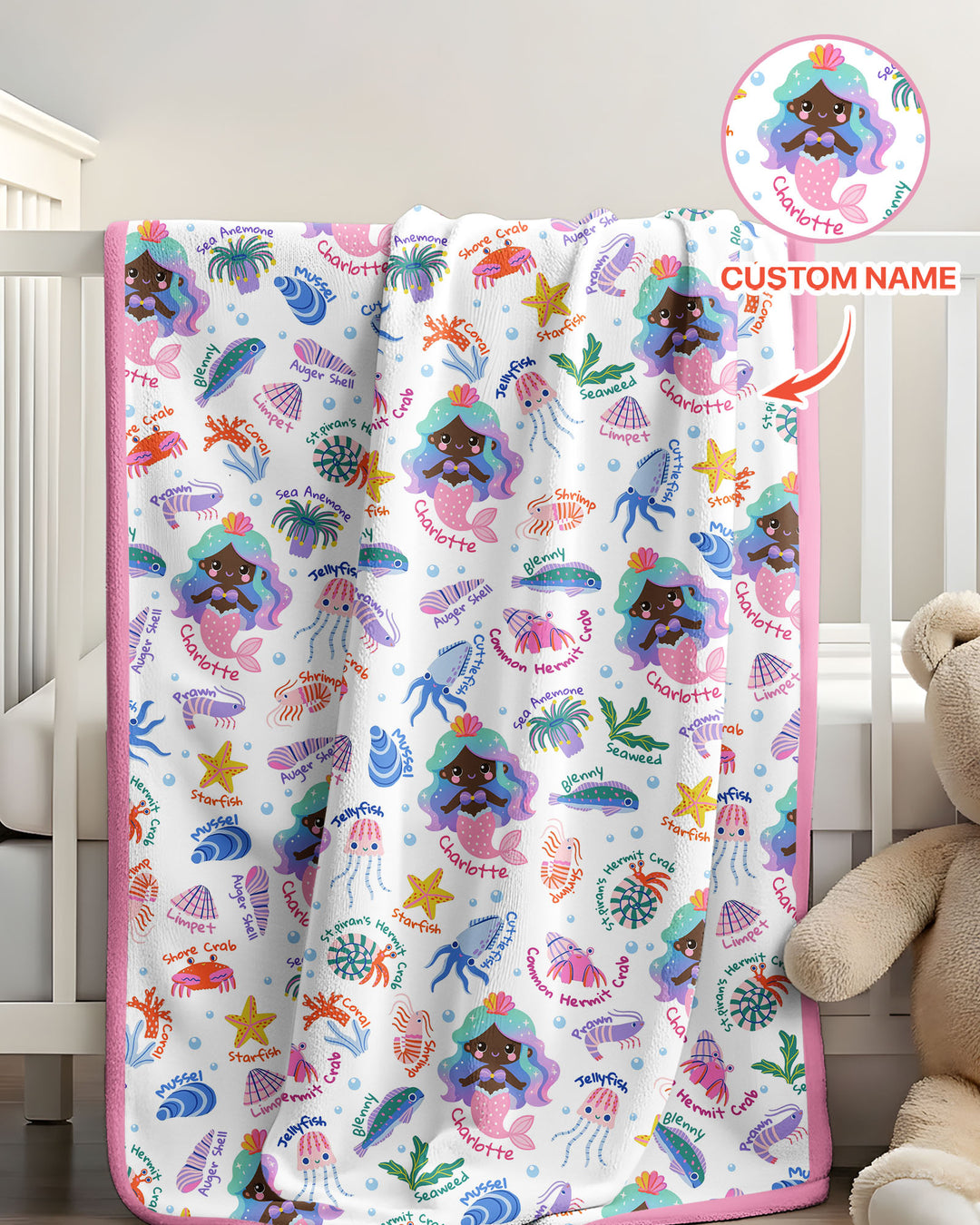 Personalized Cute Mermaid Bamboo Blanket