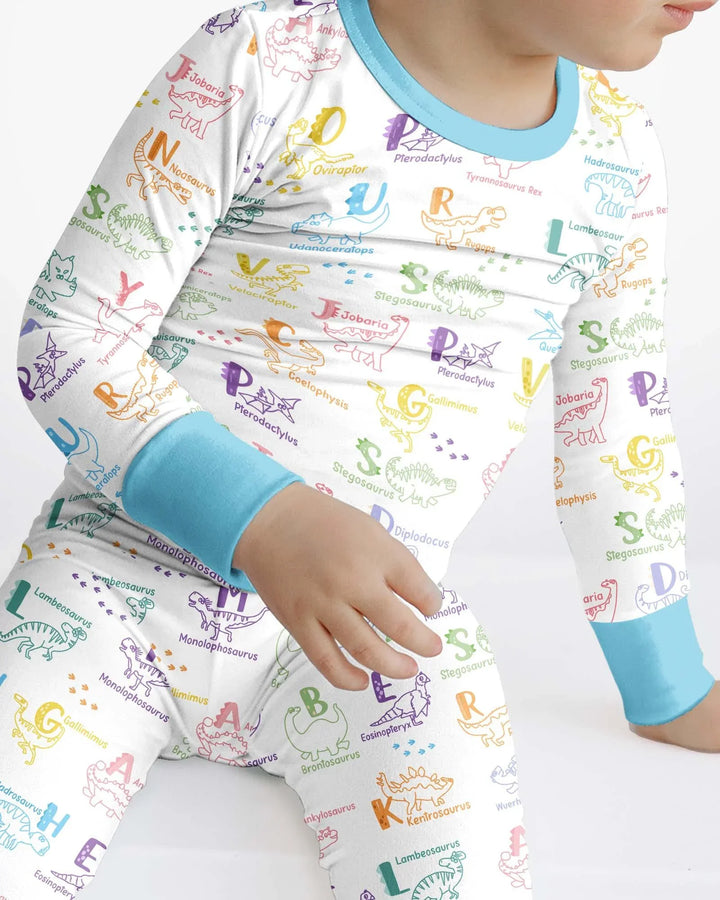 Dino Alphabet ABC Bamboo Two Piece Long Sleeve Pajama Set
