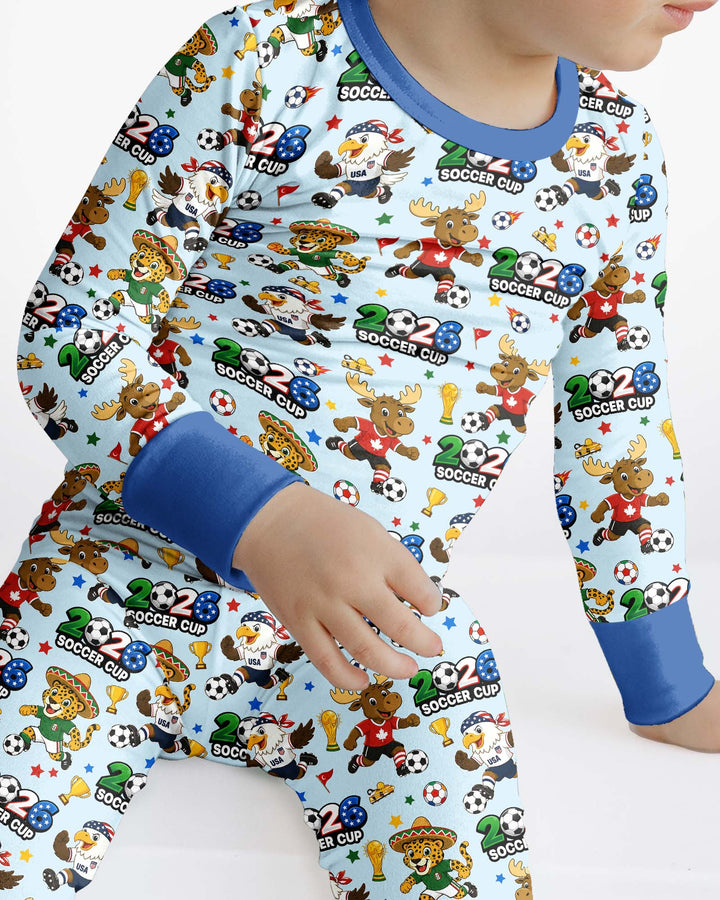 Soccer Cup Cute Mascots Bamboo Two Piece Long Sleeve Pajama Set