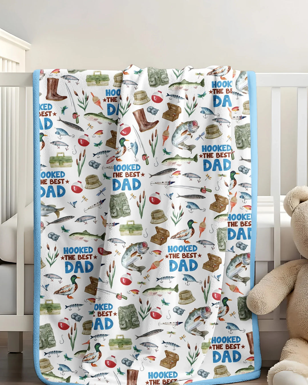Hooked The Best Dad Daddy & Me Matching Bamboo Blanket