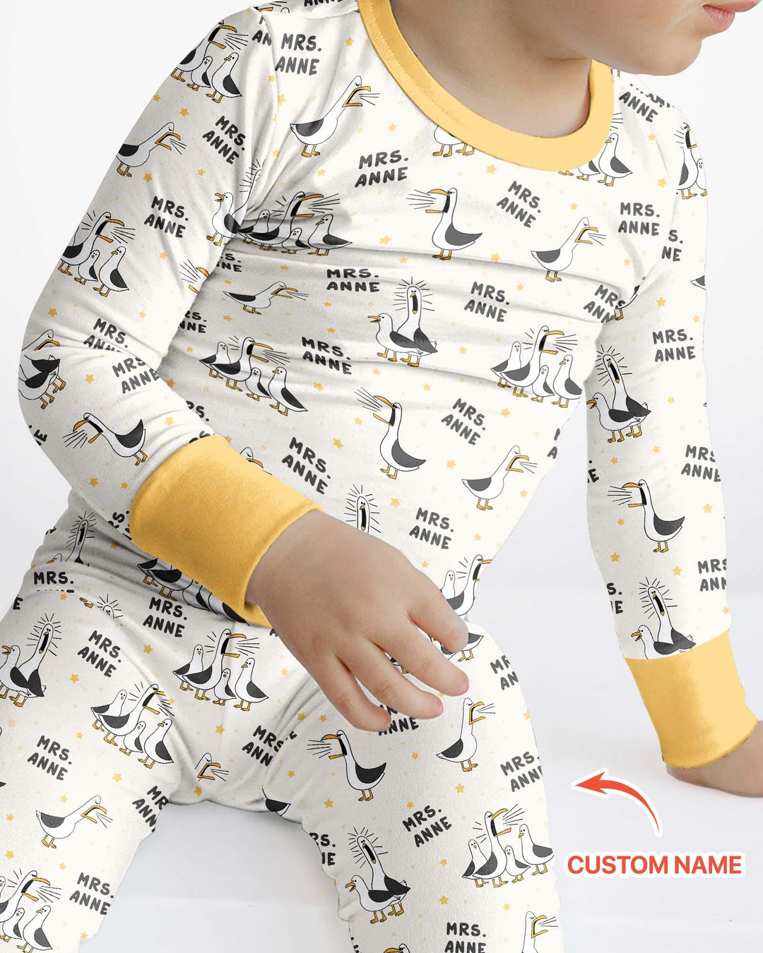 Custom Funny Seagulls Teacher Bamboo Two Piece Long Sleeve Pajama Set