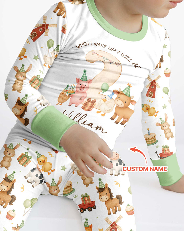 Personalized Farm Animals When I Wake Up I Will Be Birthday Bamboo Two Piece Long Sleeve Pajama Set