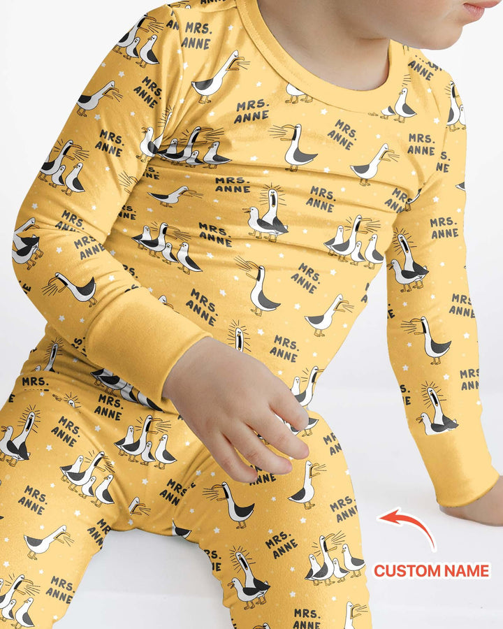 Custom Funny Seagulls Teacher Bamboo Two Piece Long Sleeve Pajama Set