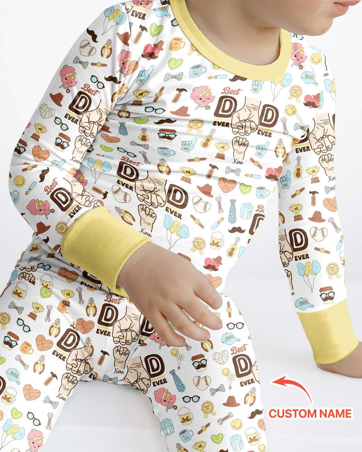 Custom Kids Name Best Dad Ever Bamboo Two Piece Long Sleeve Pajama Set