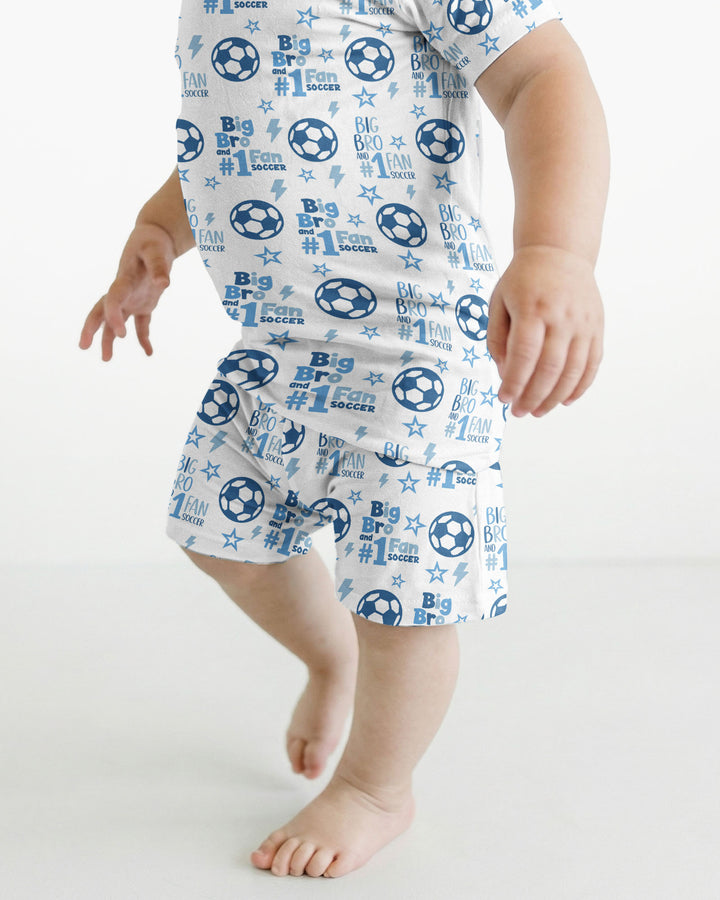 Little Sister and Bro #1 Fan Soccer Bamboo Two Piece Short Sleeve Shorts Pajama Set