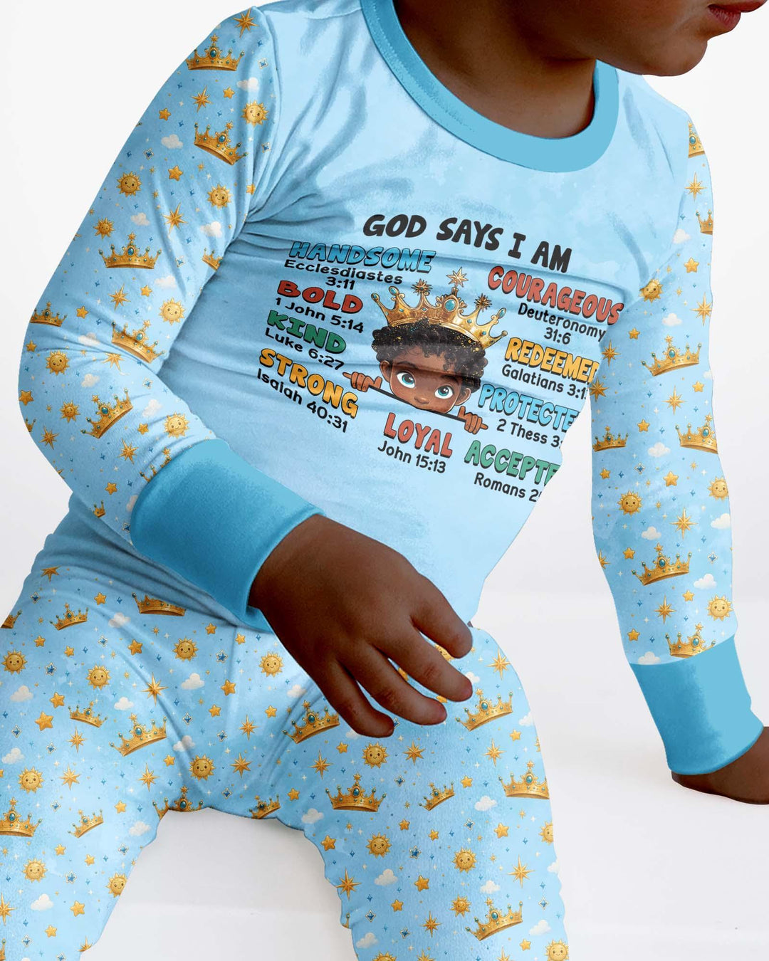 God Says I Am Afro  Boy  Bamboo Two Piece Long Sleeve Pajama Set