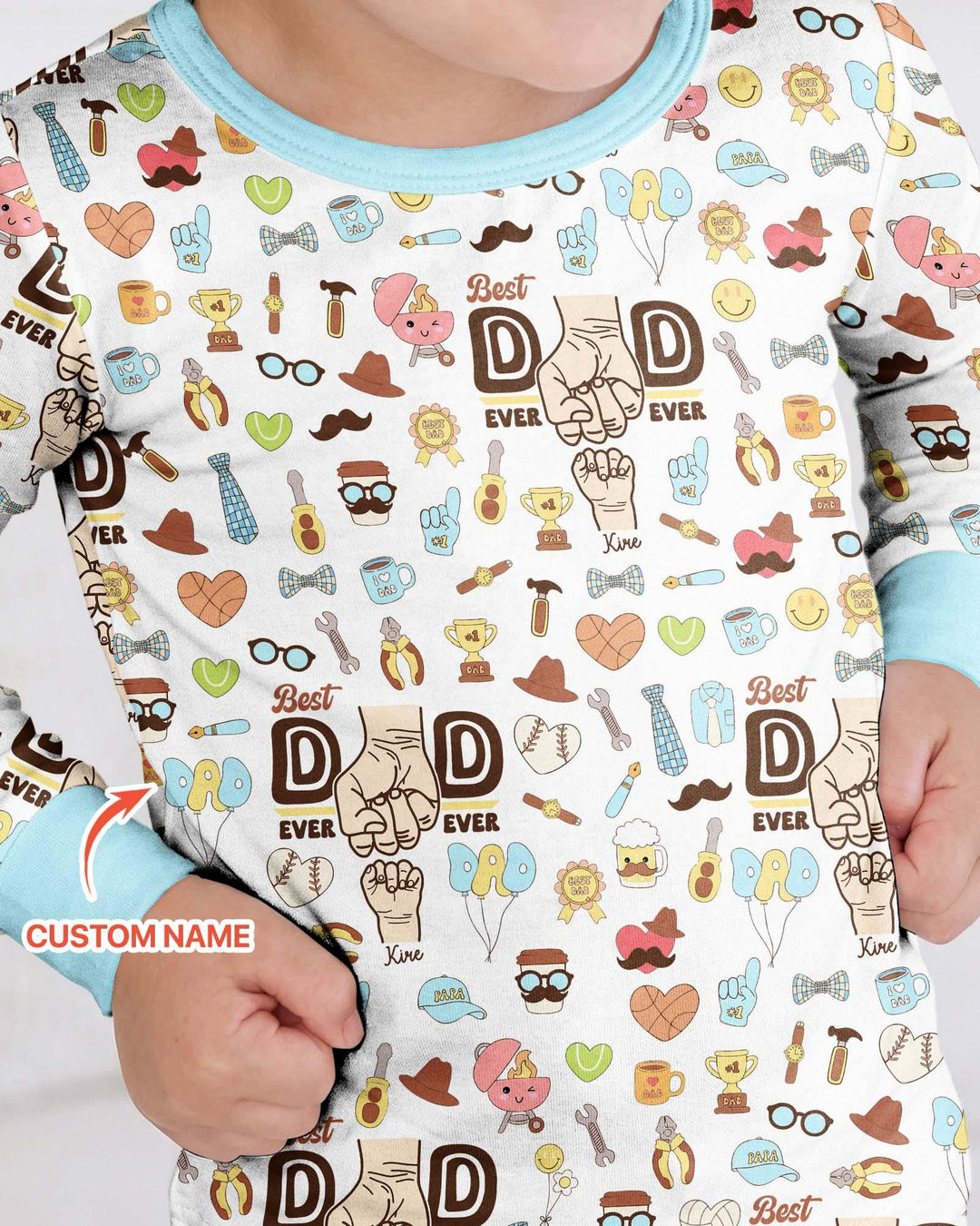 Custom Kids Name Best Dad Ever Bamboo Two Piece Long Sleeve Pajama Set