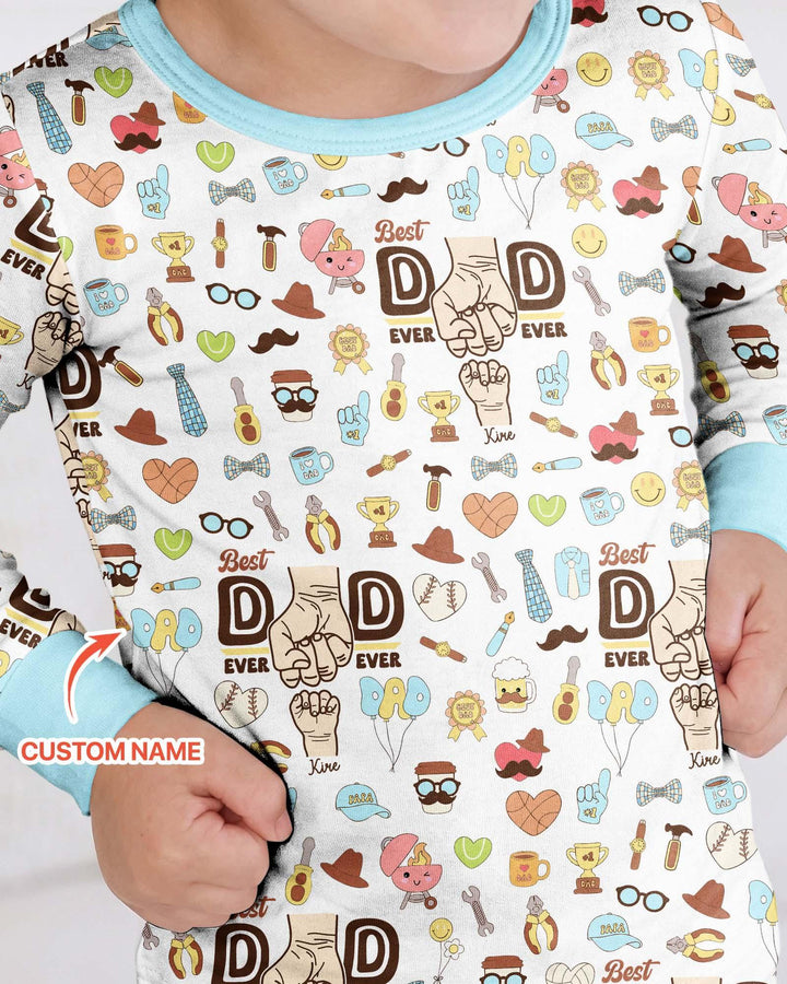 Custom Kids Name Best Dad Ever Bamboo Two Piece Long Sleeve Pajama Set