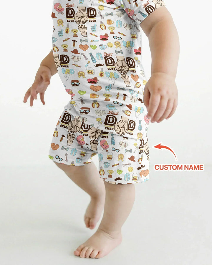 Custom Kids Name Best Dad Ever Bamboo Two Piece Short Sleeve Shorts Pajama Set