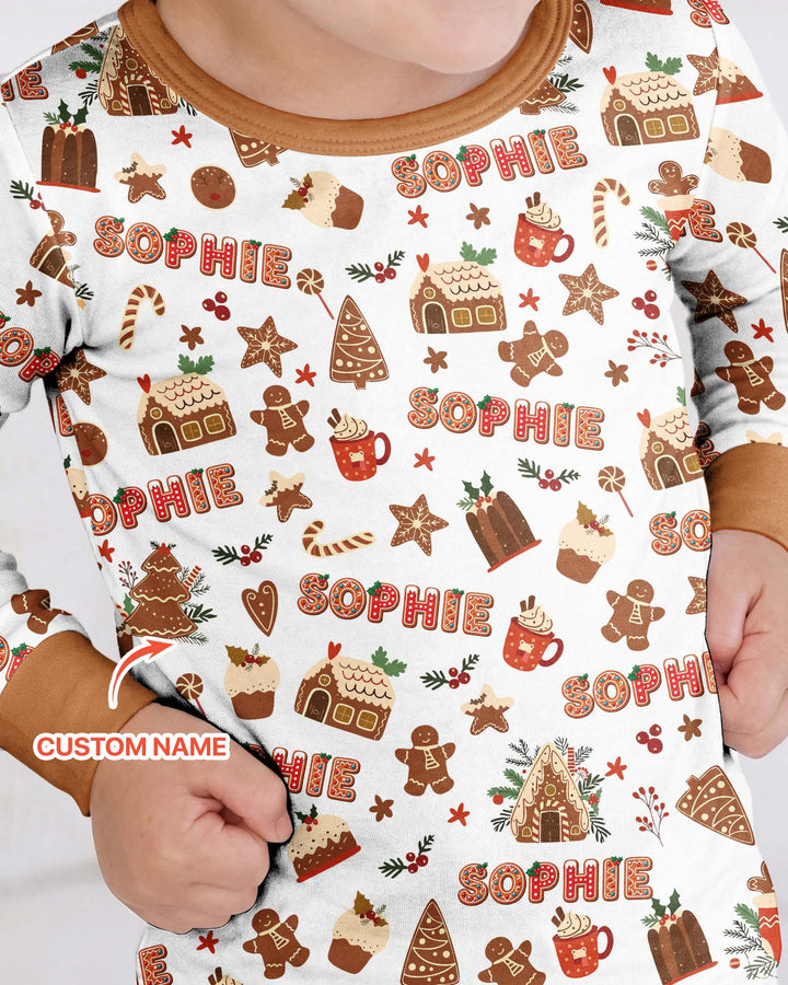 Personalized Gingerbread Christmas Bamboo Two Piece Long Sleeve Pajama Set