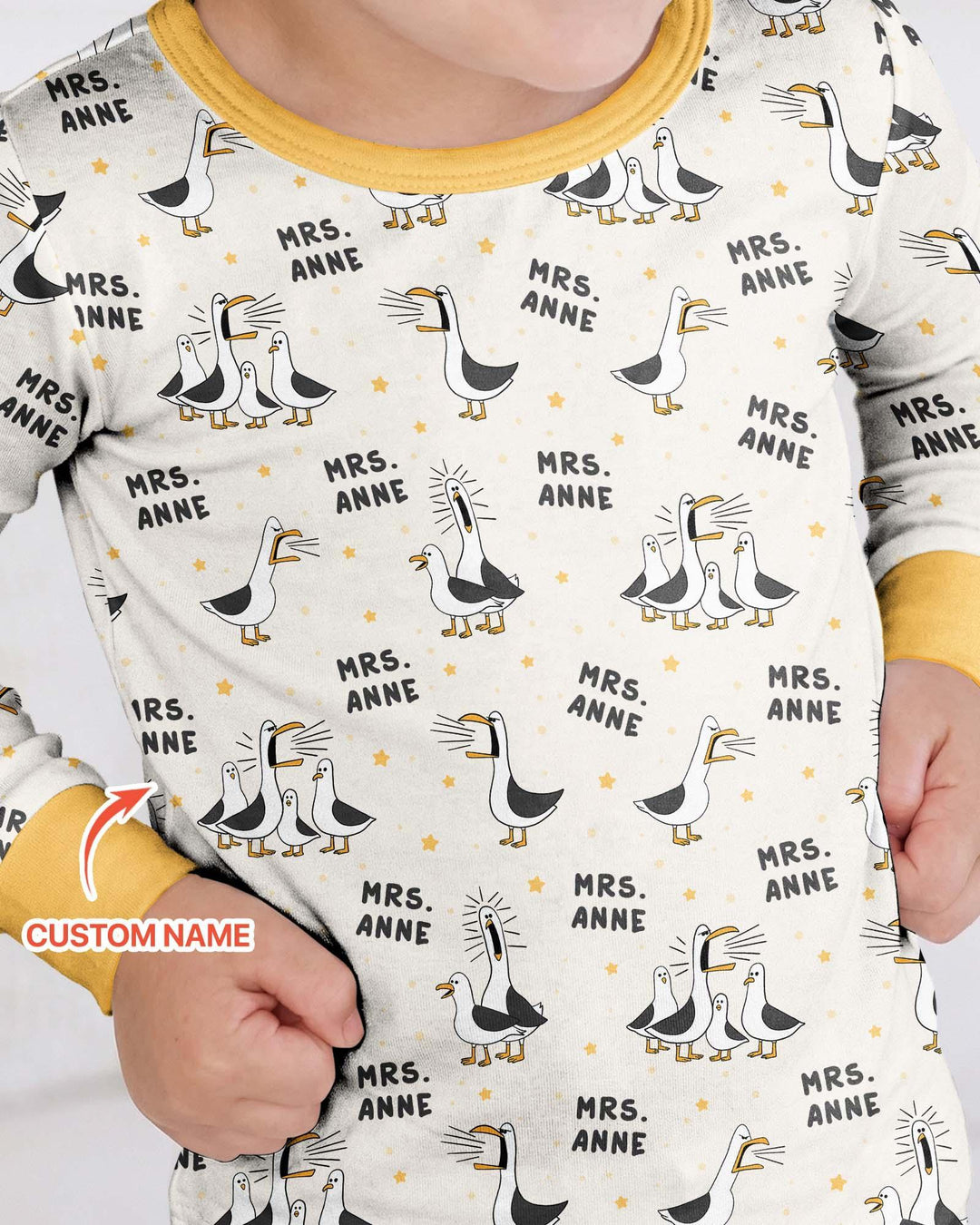 Custom Funny Seagulls Teacher Bamboo Two Piece Long Sleeve Pajama Set