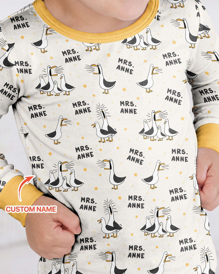 Custom Funny Seagulls Teacher Bamboo Two Piece Long Sleeve Pajama Set