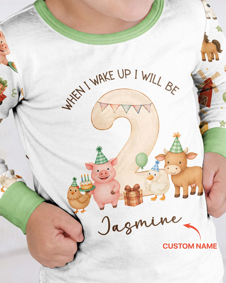 Personalized Farm Animals When I Wake Up I Will Be Birthday Bamboo Two Piece Long Sleeve Pajama Set