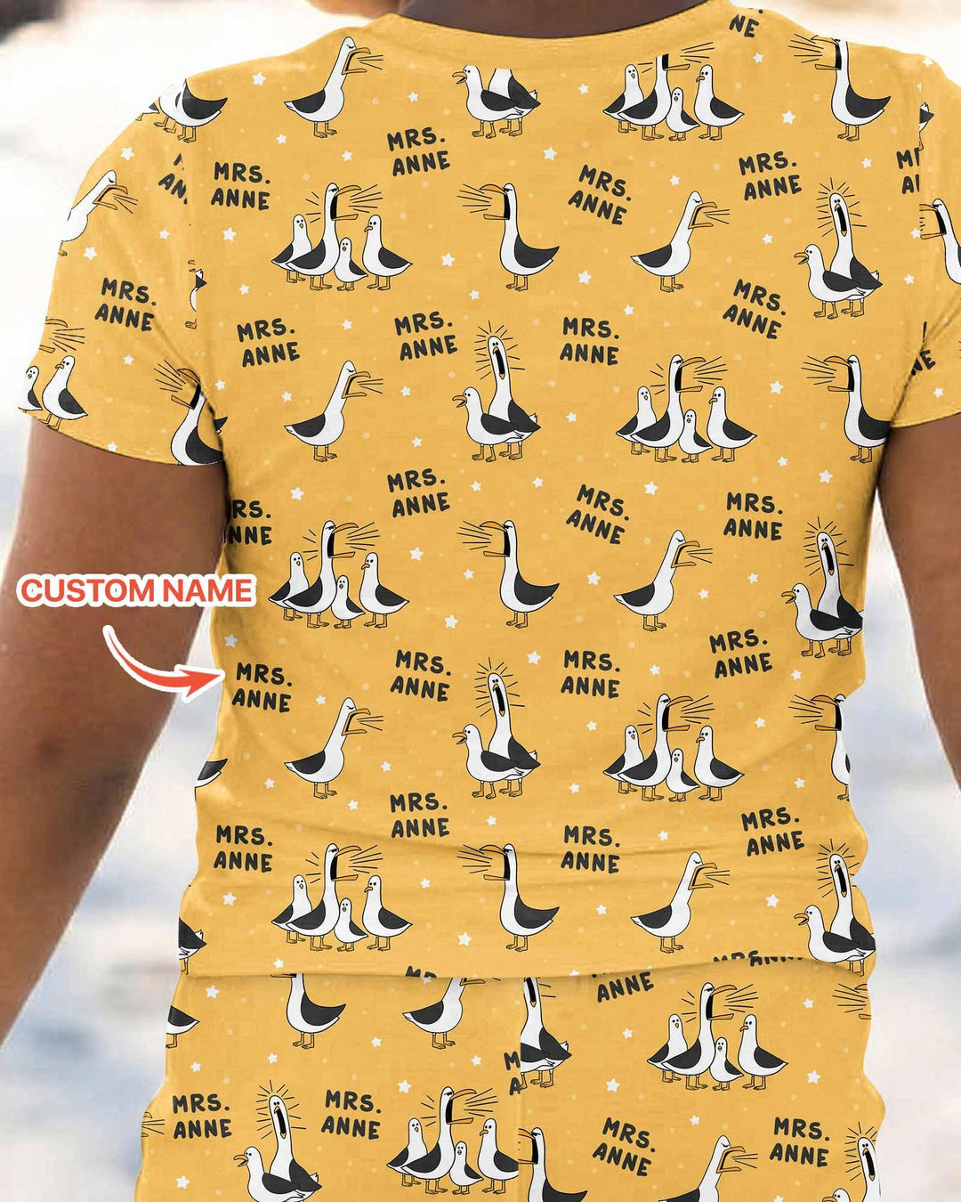 Custom Funny Seagulls Teacher Bamboo Two Piece Short Sleeve Pajama Set