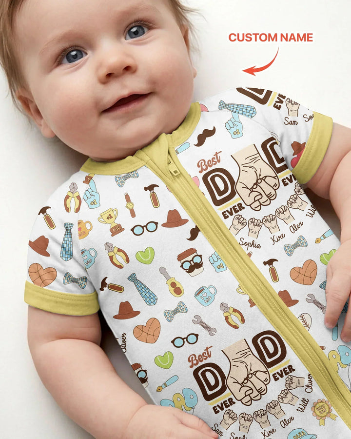 Custom Kids Name Best Dad Ever Bamboo Shorty Zippy