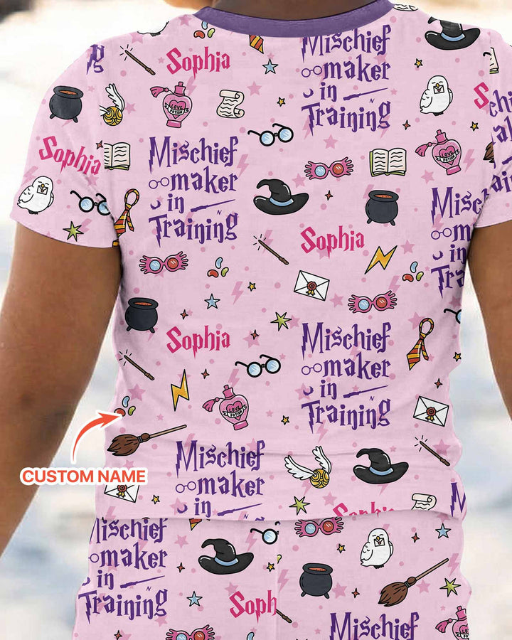 Custom Name Mischief Maker In Training Bamboo Two Piece Short Sleeve Pajama Set