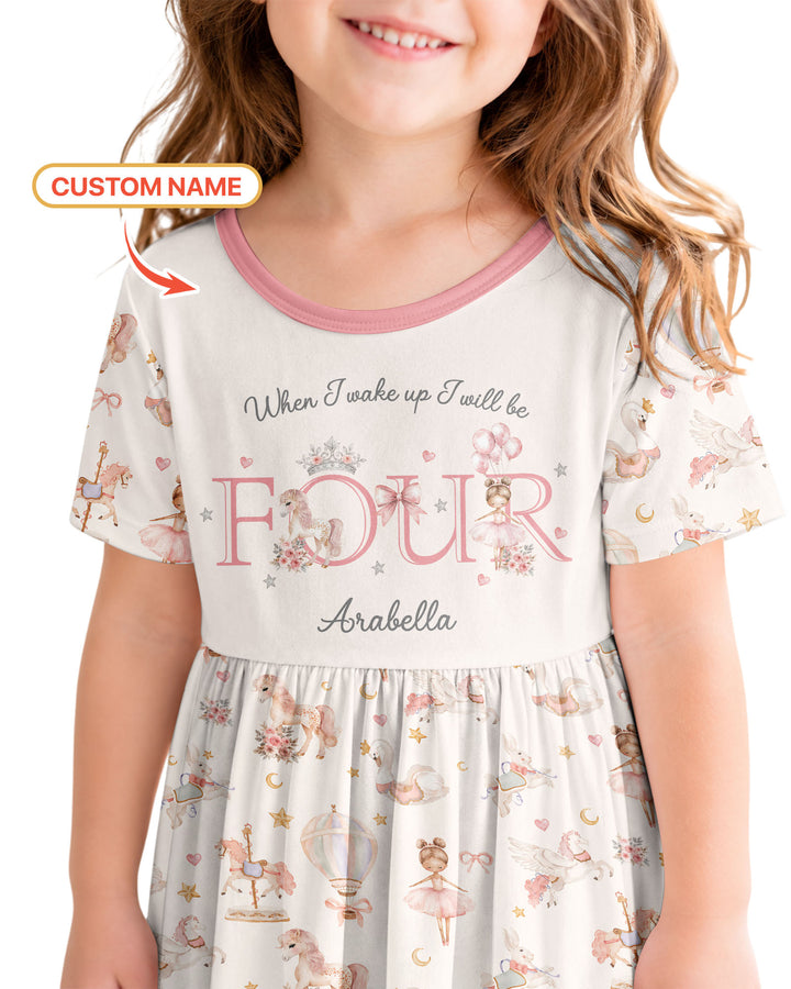 Custom Name When I Wake Up Girly Birthday Bamboo Twirl Dress