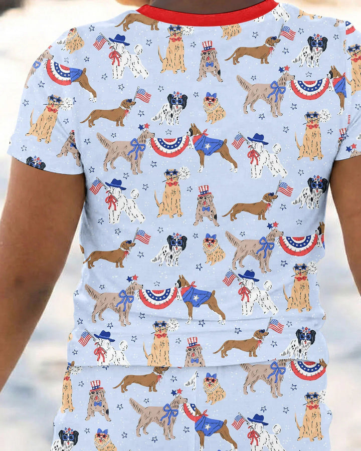 Patriotic Pups Family Matching Bamboo Two Piece Short Sleeve Pajama Set