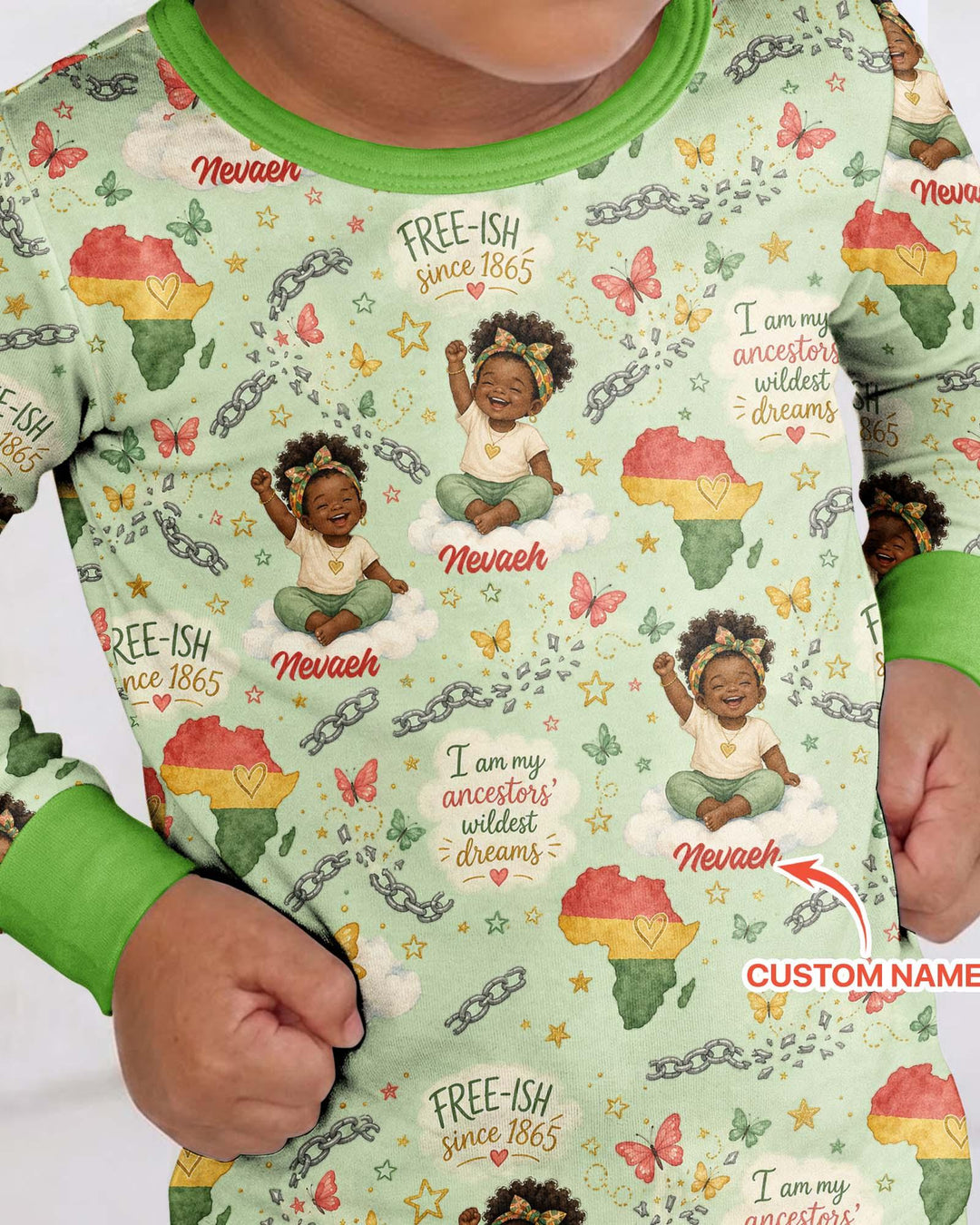 Custom Name Juneteenth I Am My Ancestors' Wildest Dream Bamboo Two Piece Long Sleeve Pajama Set