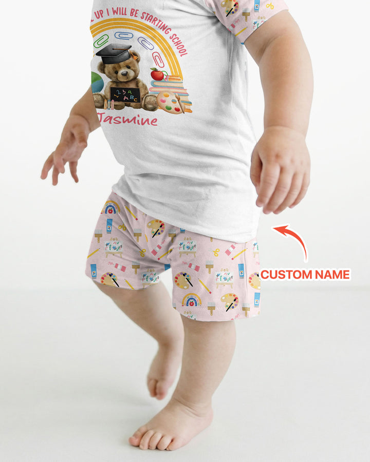 Custom Name When I Wake Up I Will Be Starting School Bamboo Two Piece Short Sleeve Shorts Pajama Set