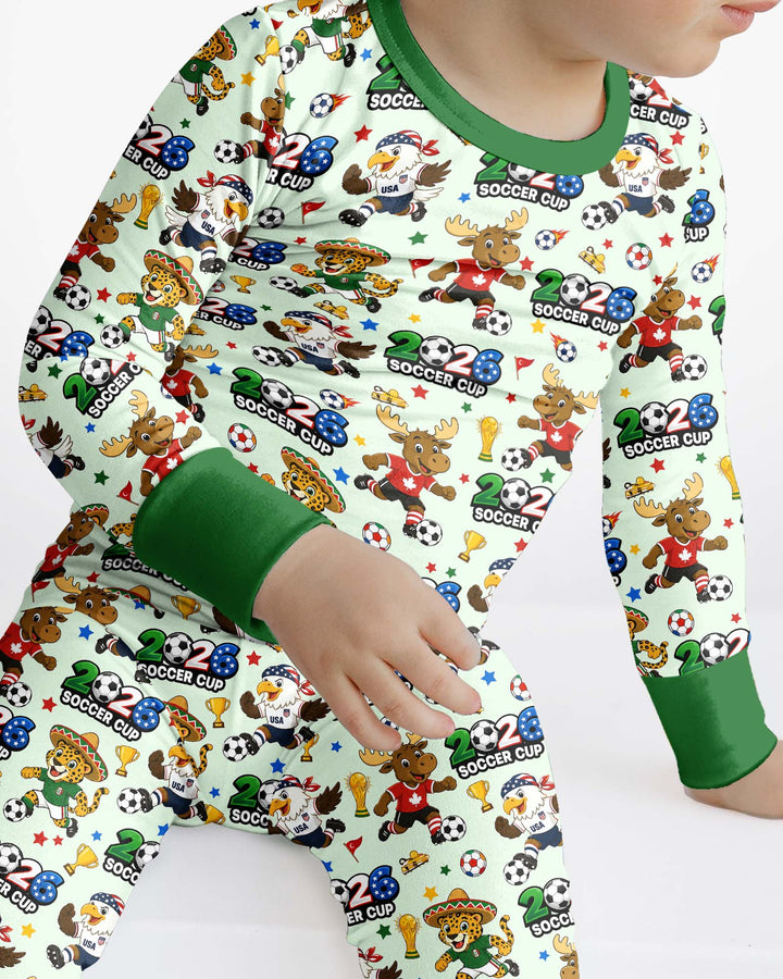 Soccer Cup Cute Mascots Bamboo Two Piece Long Sleeve Pajama Set