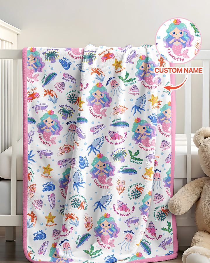 Personalized Cute Mermaid Bamboo Blanket