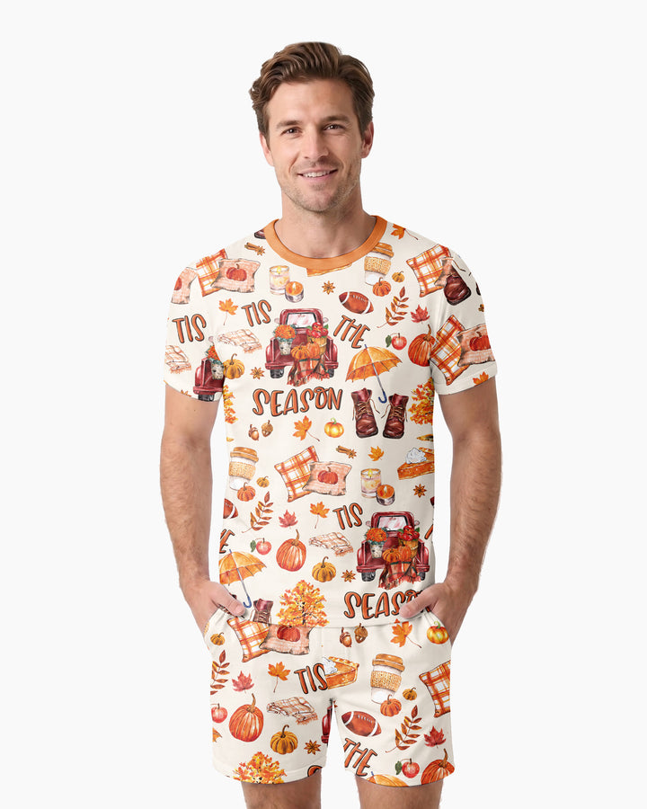 Fall Tis the Season Bamboo Men Short Sleeve Short Pajama Set