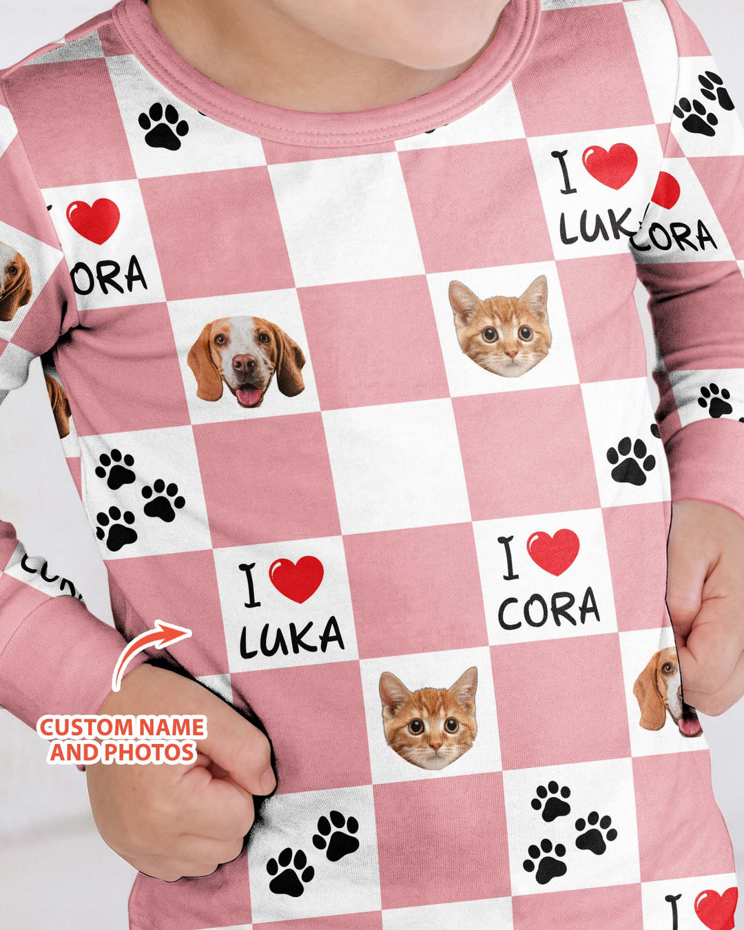 Custom Photo I Love My Best Friend Dog/ Cat Bamboo Two Piece Long Sleeve Pajama Set
