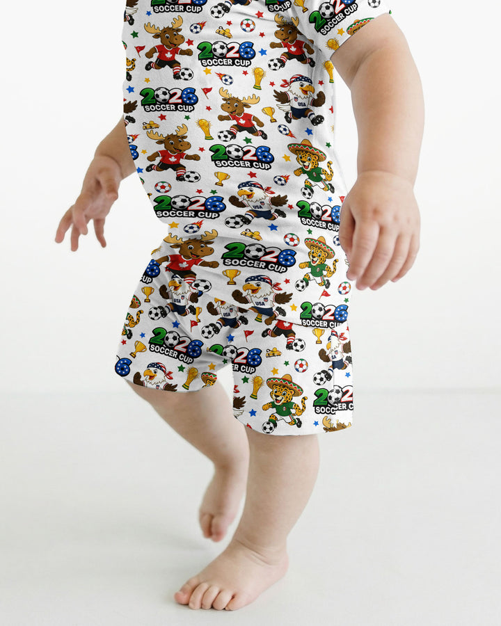 Soccer Cup Cute Mascots Two Piece Short Sleeve Shorts Pajama Set