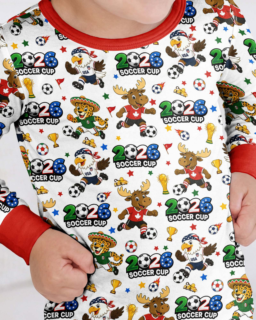 Soccer Cup Cute Mascots Bamboo Two Piece Long Sleeve Pajama Set