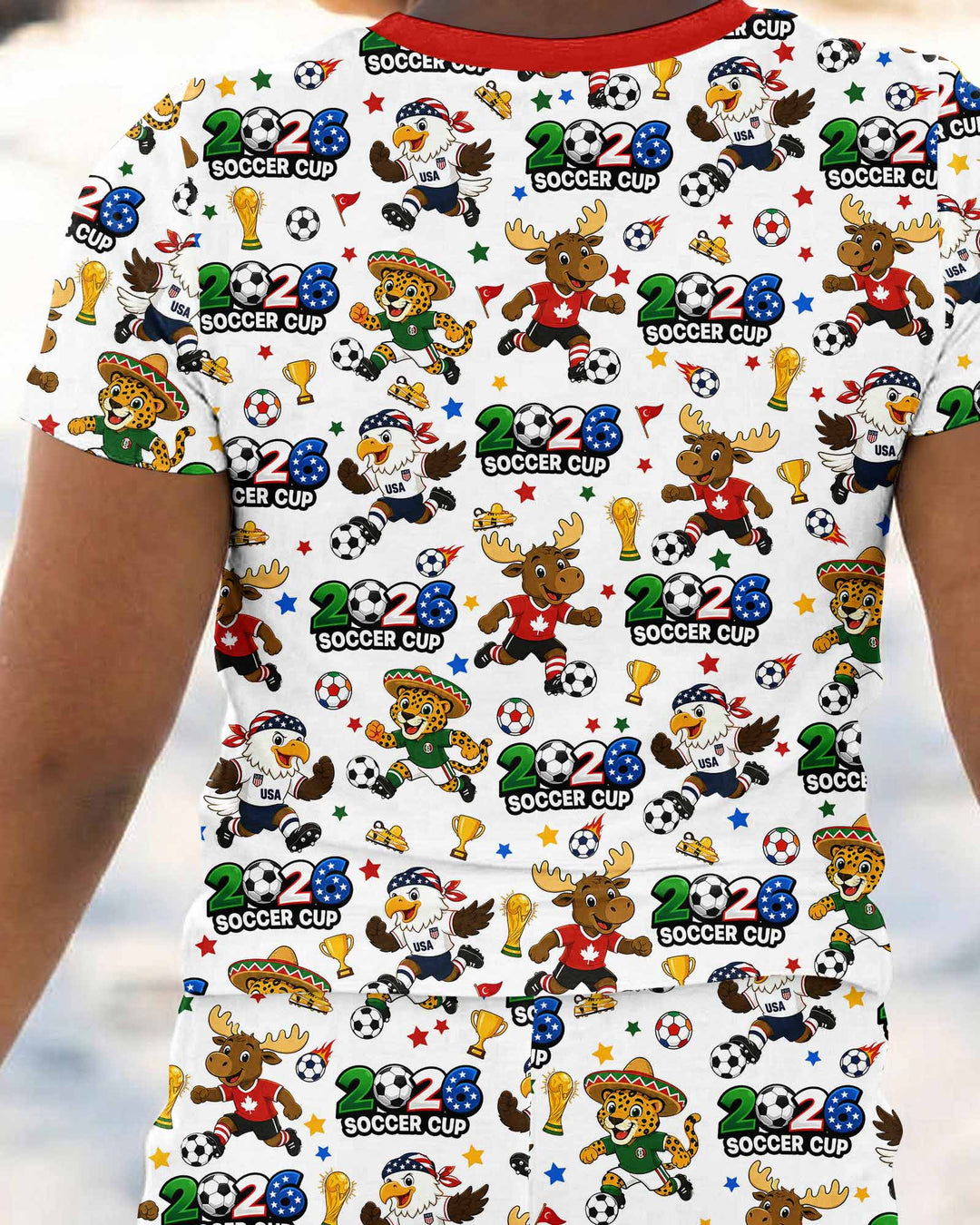 Soccer Cup Cute Mascots Bamboo Two Piece Short Sleeve Pajama Set