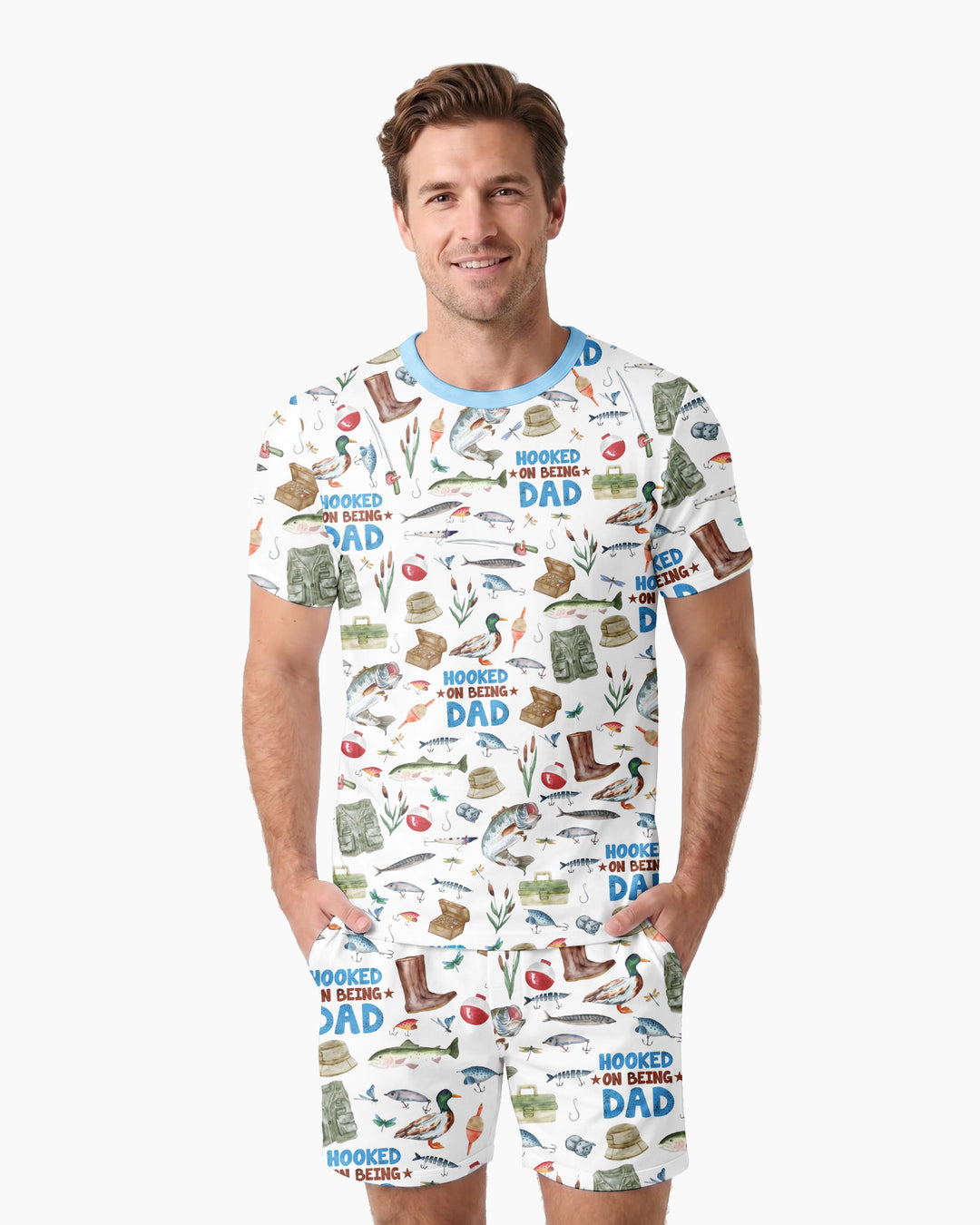 Hooked The Best Dad Daddy & Me Matching Bamboo Men Short Sleeve Short Pajama Set