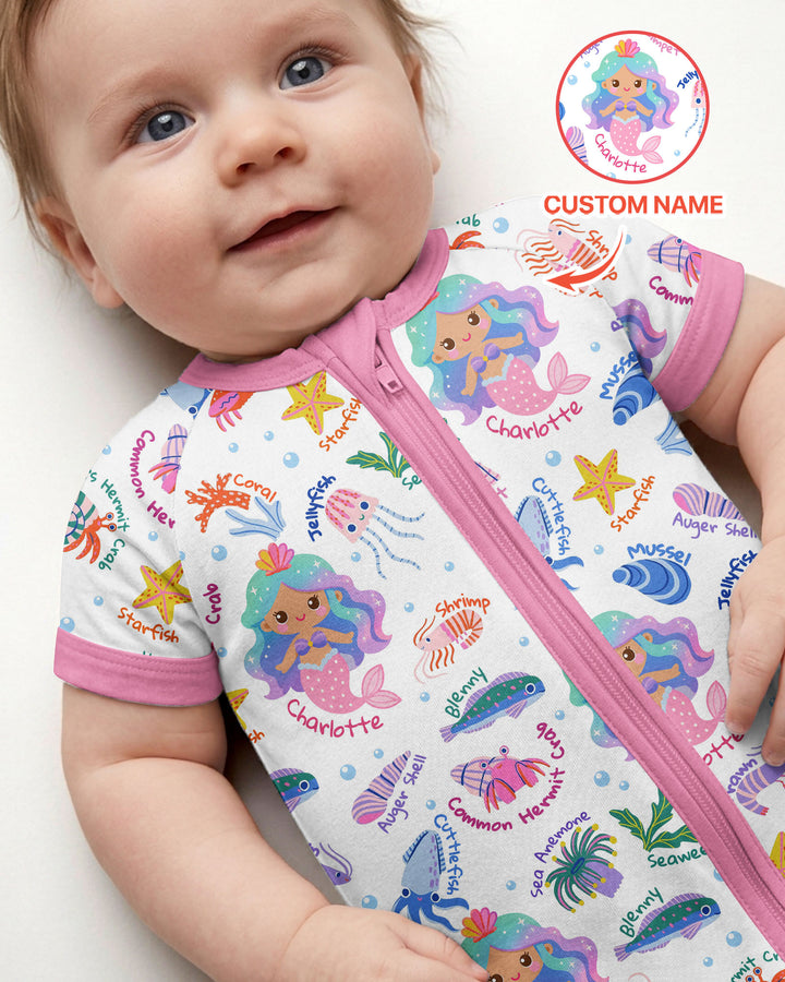 Personalized Cute Mermaid Bamboo Shorty Zippy