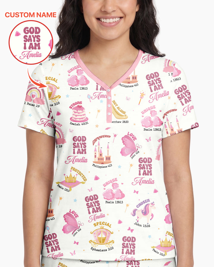 God Says I Am Girl Bamboo Women Short Sleeve Short Pajama Set