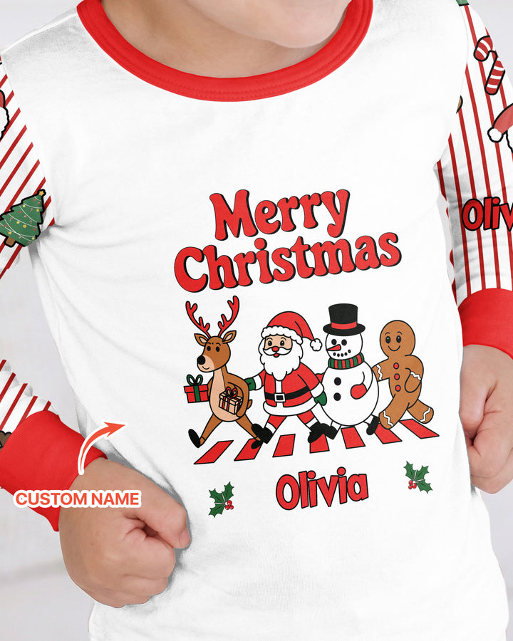 Custom Name Funny Christmas Crossing Bamboo Two Piece Long Sleeve Pajama Set