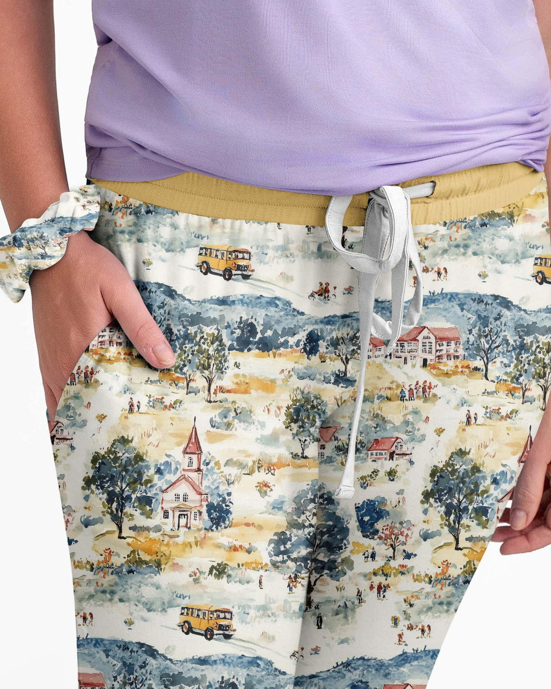 Whimsical Watercolor School Village Bamboo Women Pajama Set