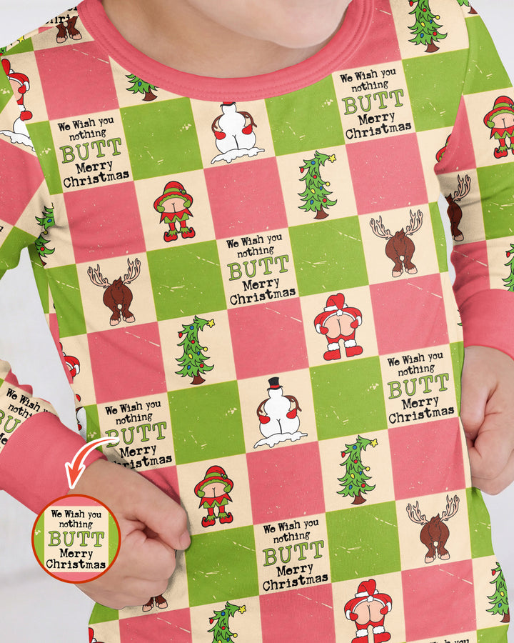 Nothing Butt Merry Christmas Checkerboard Bamboo Two Piece Long Sleeve Pajama Set