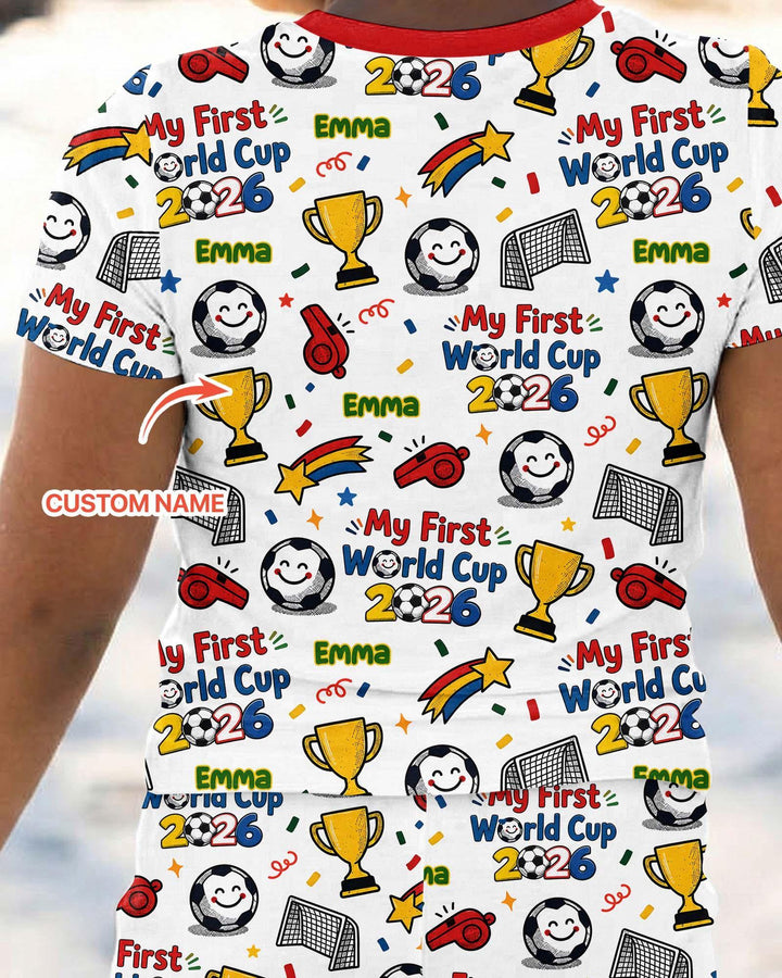 Custom Name My First Soccer Cup Bamboo Two Piece Short Sleeve Pajama Set
