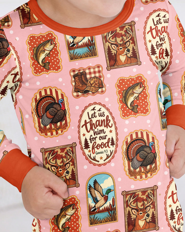 Hunting Let Us Thank Him For Our Food Bamboo Two Piece Long Sleeve Pajama Set