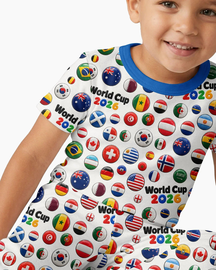 Soccer Cup All Country Balls Bamboo Two Piece Short Sleeve Pajama Set
