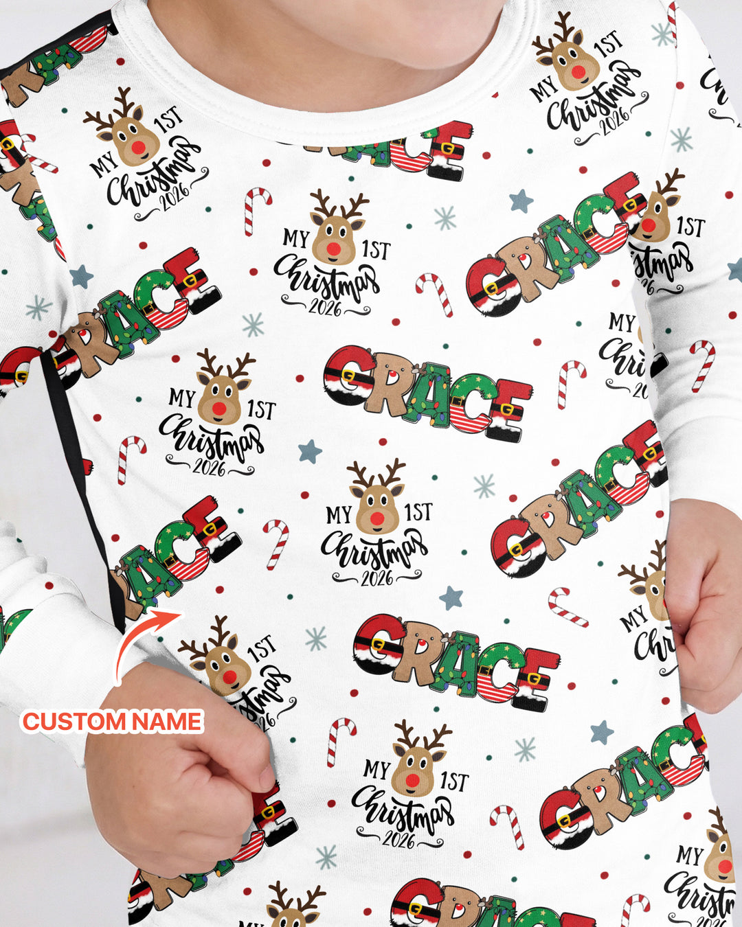 Custom Name My First Christmas 2026 Bamboo Two Piece Long Sleeve Pajama Set (G)