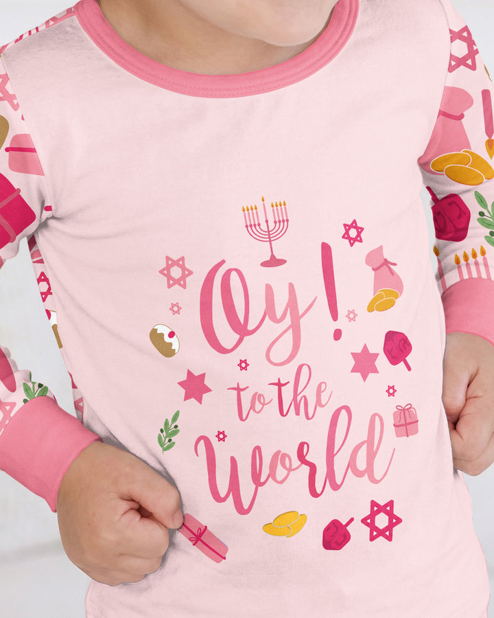 Oy to the World Hanukkah Bamboo Two Piece Long Sleeve Pajama Set