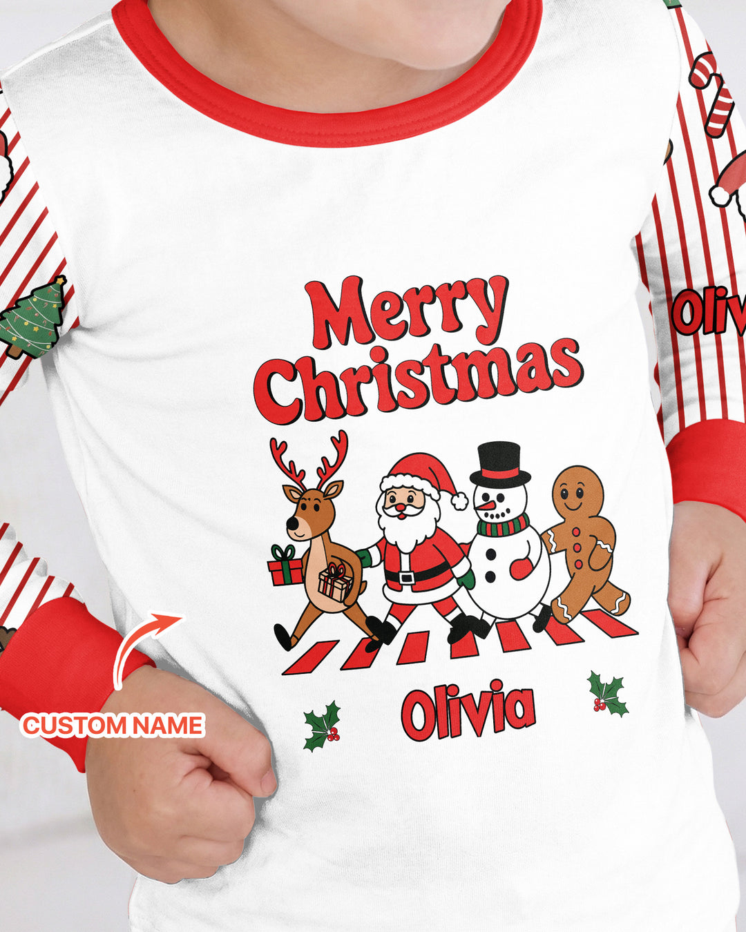 Custom Name Funny Christmas Crossing Bamboo Two Piece Long Sleeve Pajama Set