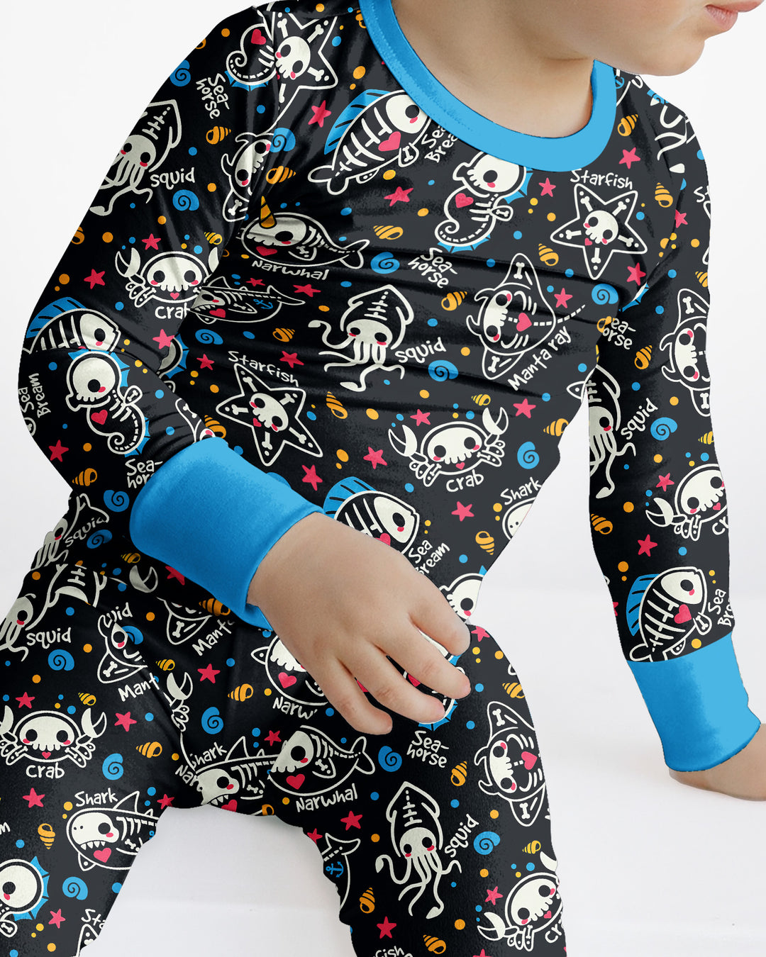 Kawaii Skeleton Ocean Animals Bamboo Two Piece Long Sleeve Pajama Set