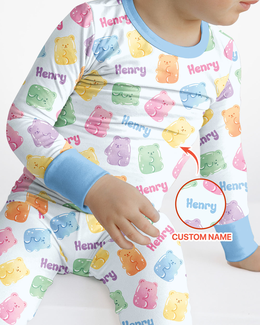 Kawaii Jelly Gummy Bears Custom Name Bamboo Two Piece Long Sleeve Pajama Set