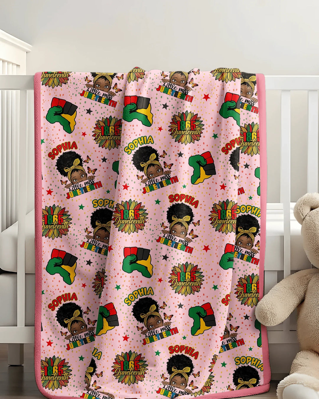 Custom Name Little Miss Juneteenth Bamboo Blanket