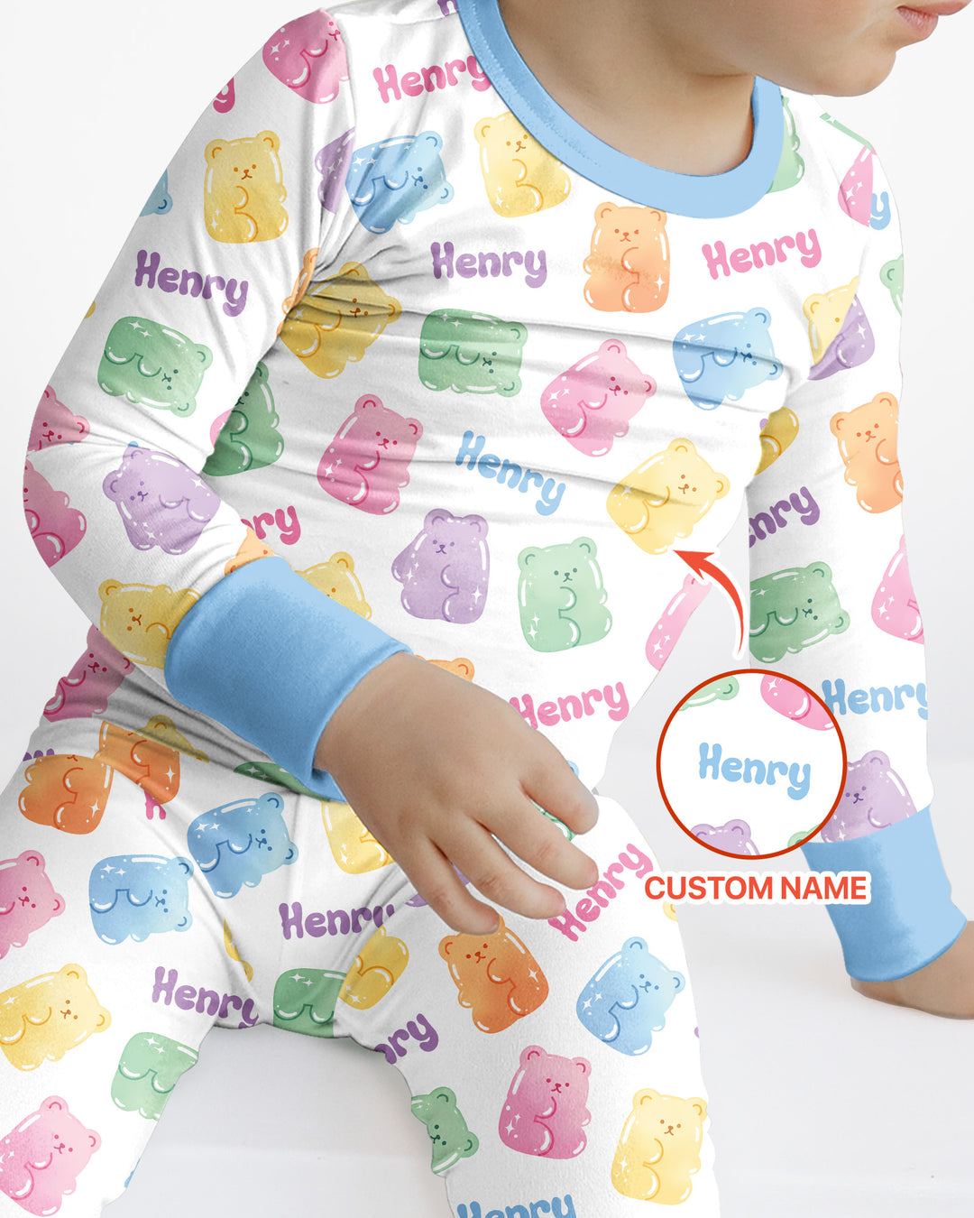 Kawaii Jelly Gummy Bears Custom Name Bamboo Two Piece Long Sleeve Pajama Set