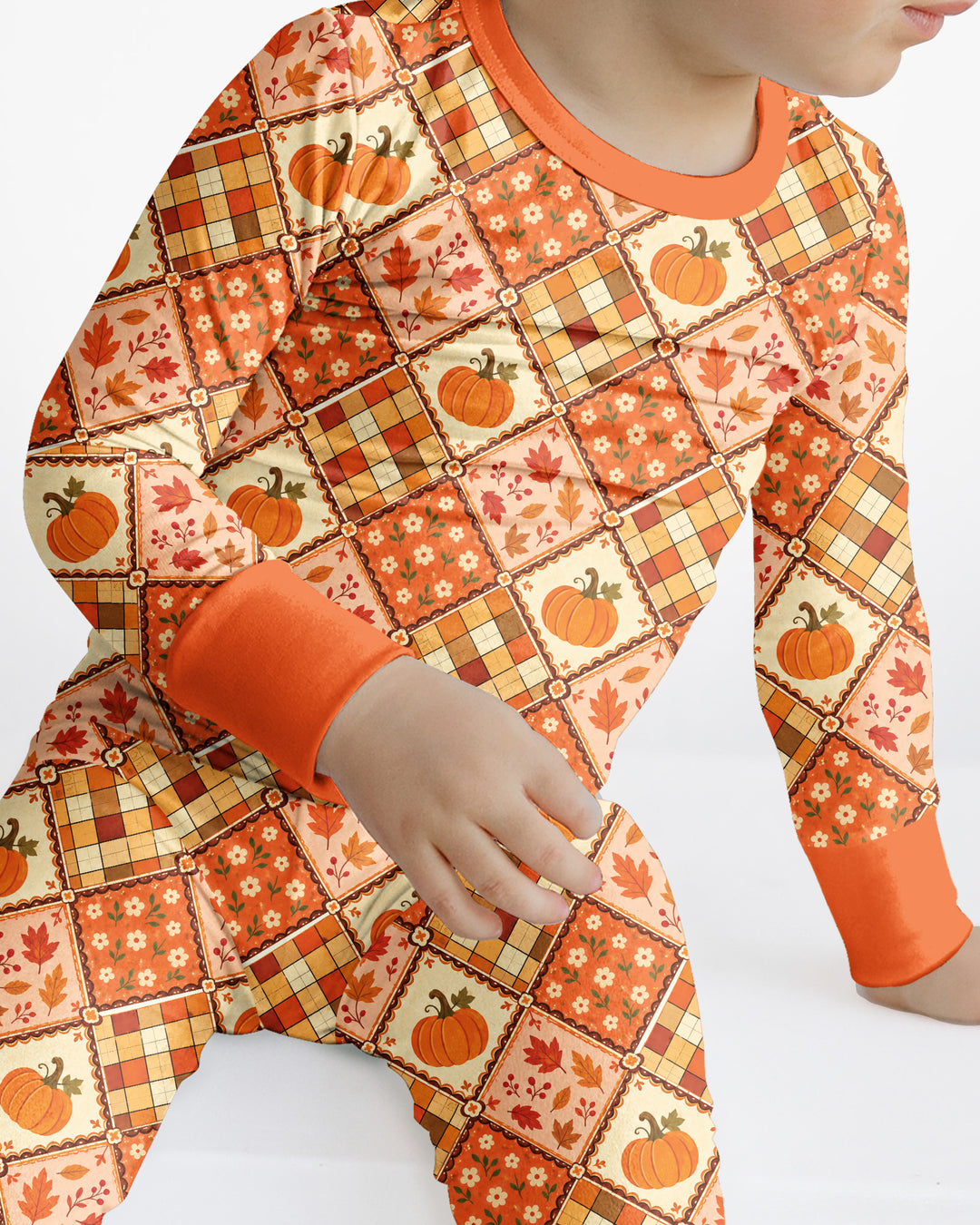 Fall Vintage Patchwork Bamboo Two Piece Long Sleeve Pajama Set