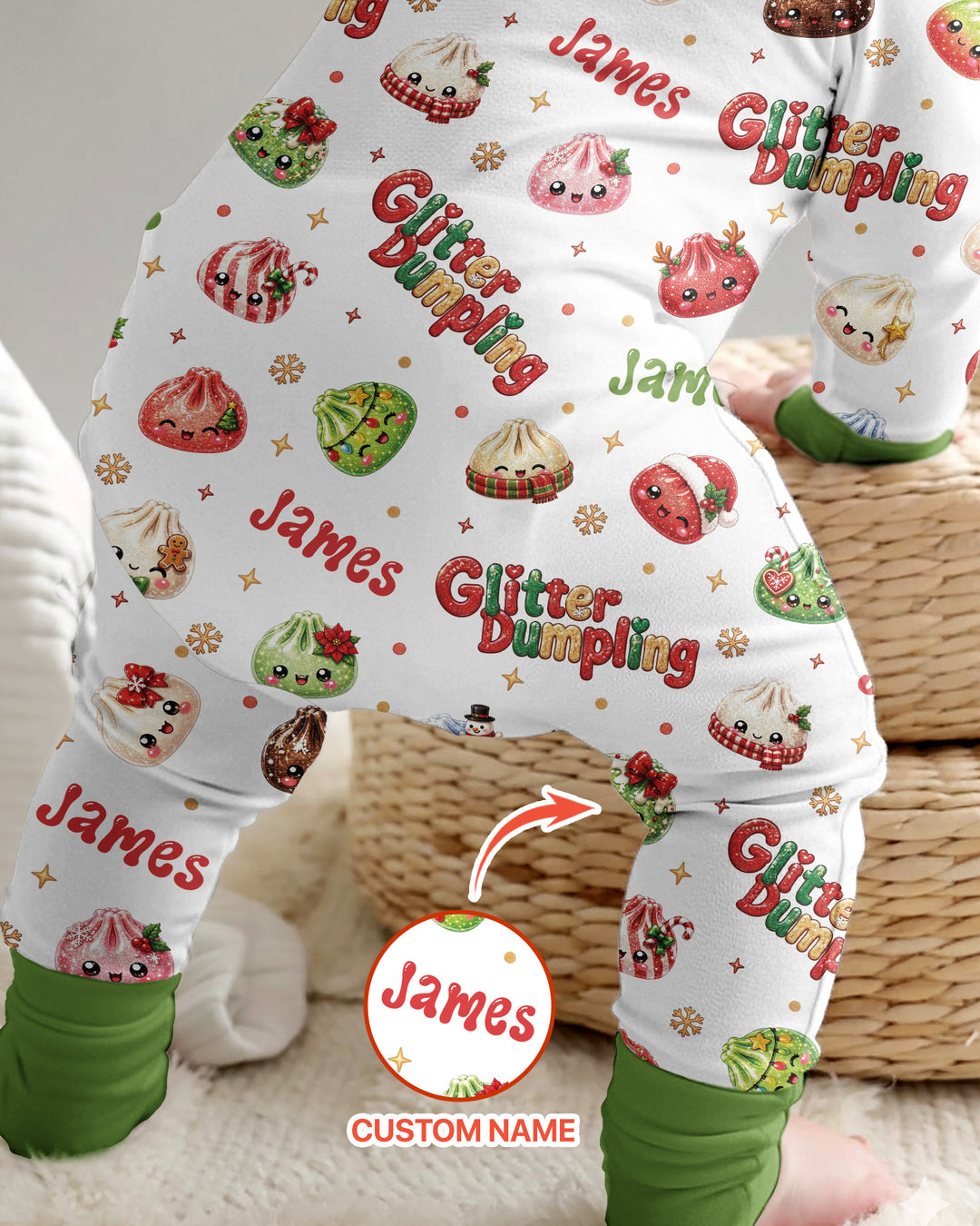Custom Name Glitter Christmas Dumpling  Bamboo Convertible Zippy